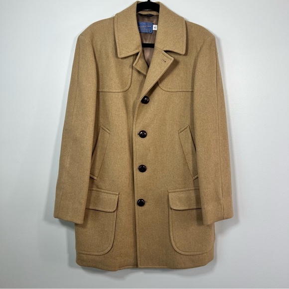 Pendleton Men 100% Wool Camel Tan Long Pea Coat Size 42 Vintage Y2K Jacket - Picture 5 of 9